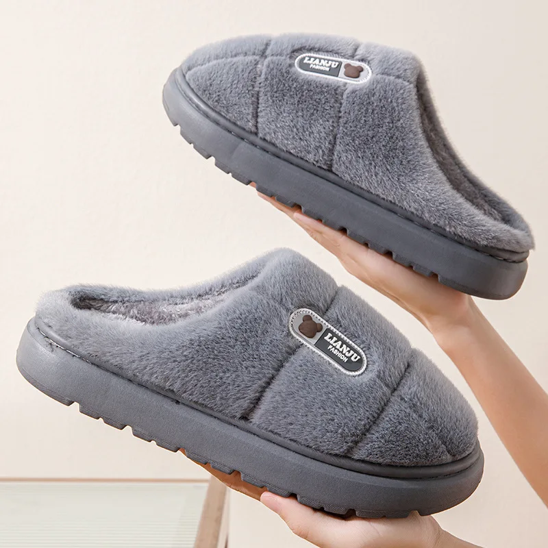 Große Größen 50 51 Winter-Hausschuhe für Herren mit Dicker Sohle, Warme Indoor-Paarschuhe, Rutschfeste Flache Plattform-Baumwollpantoffeln – Detail 10