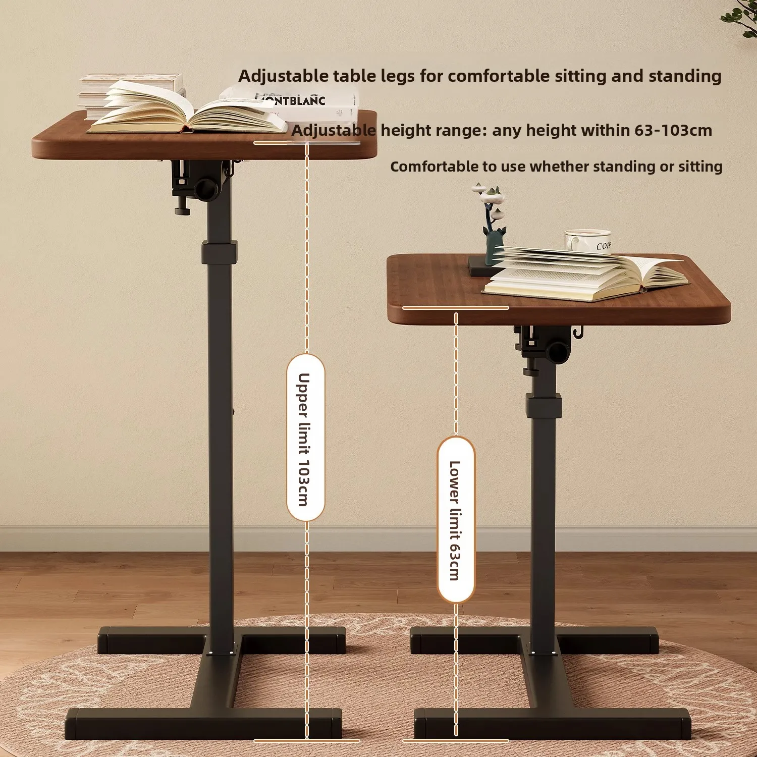 Height Adjustable Movable Bedside Laptop Table Steel Frame Hidden Casters Foldable Flip-Top Sofa Side Desk Optional Device Slot