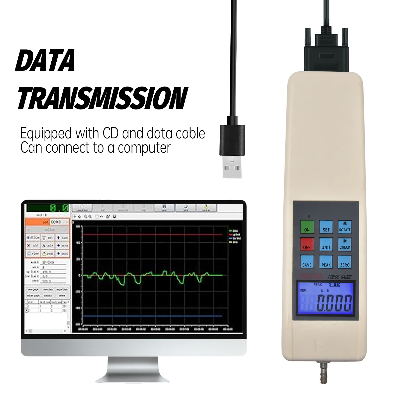 Portable 1000N Digital Load Cell Force Meter High Accuracy Push Pull Measurement Instrument Dynamometer for Force Measuring