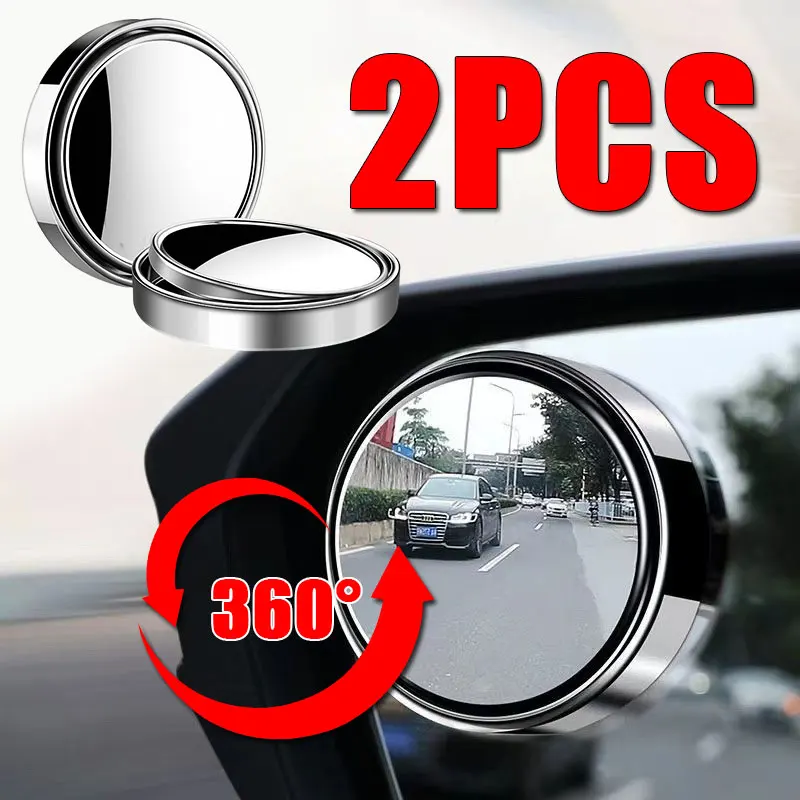 2Pcs Car 360 Degree Adjustable Clear Rearview Auxiliary Mirror Round Frame Convex Blind Spot Mirror Wide-angle Driving Safety