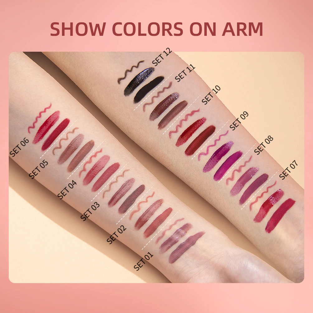 Juego de maquillaje para labios, 3 piezas, brillo de labios, tinte de larga duración, lápiz labial líquido mate, resistente al agua, a prueba de