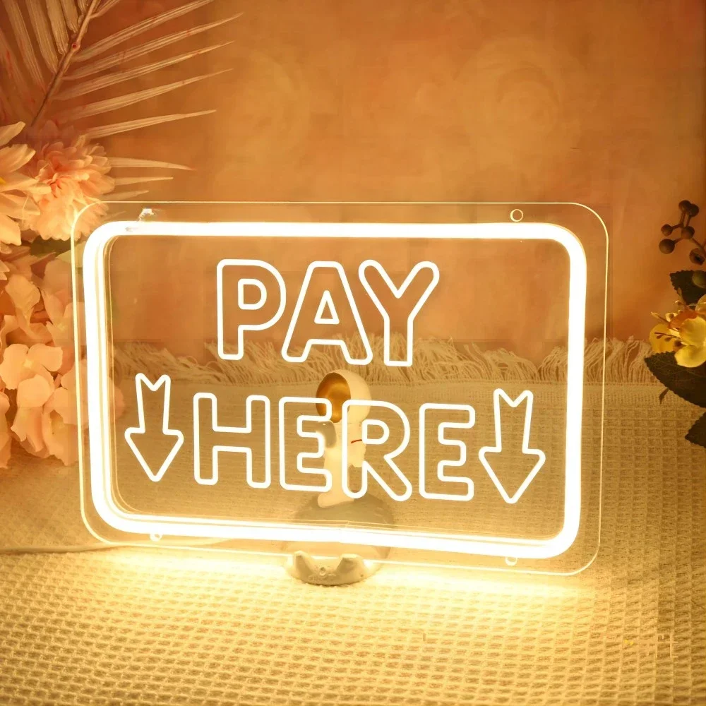 12 Colors Pay Here Neon Sign Personlity Led Lights For Gamer Room Decoration Grinch Restaurant Wall Panels Decor Support Custom