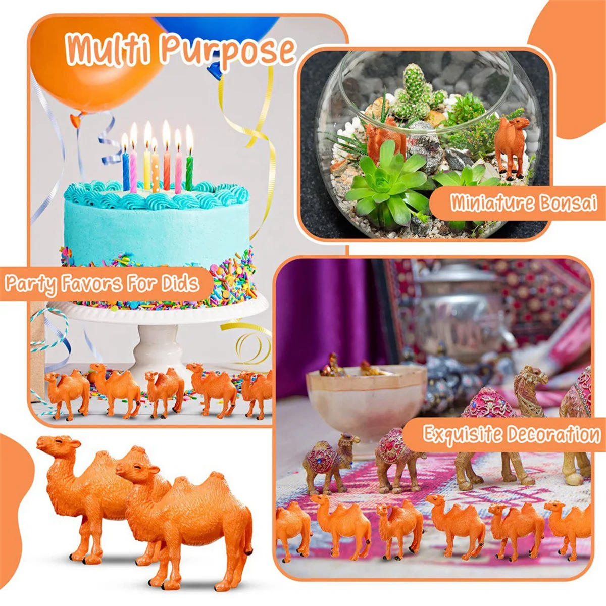 24Pcs Camel Figurines Miniature Toys Camel Models Animal Figurines for Cake Toppers Home Desktop Ornaments Decor