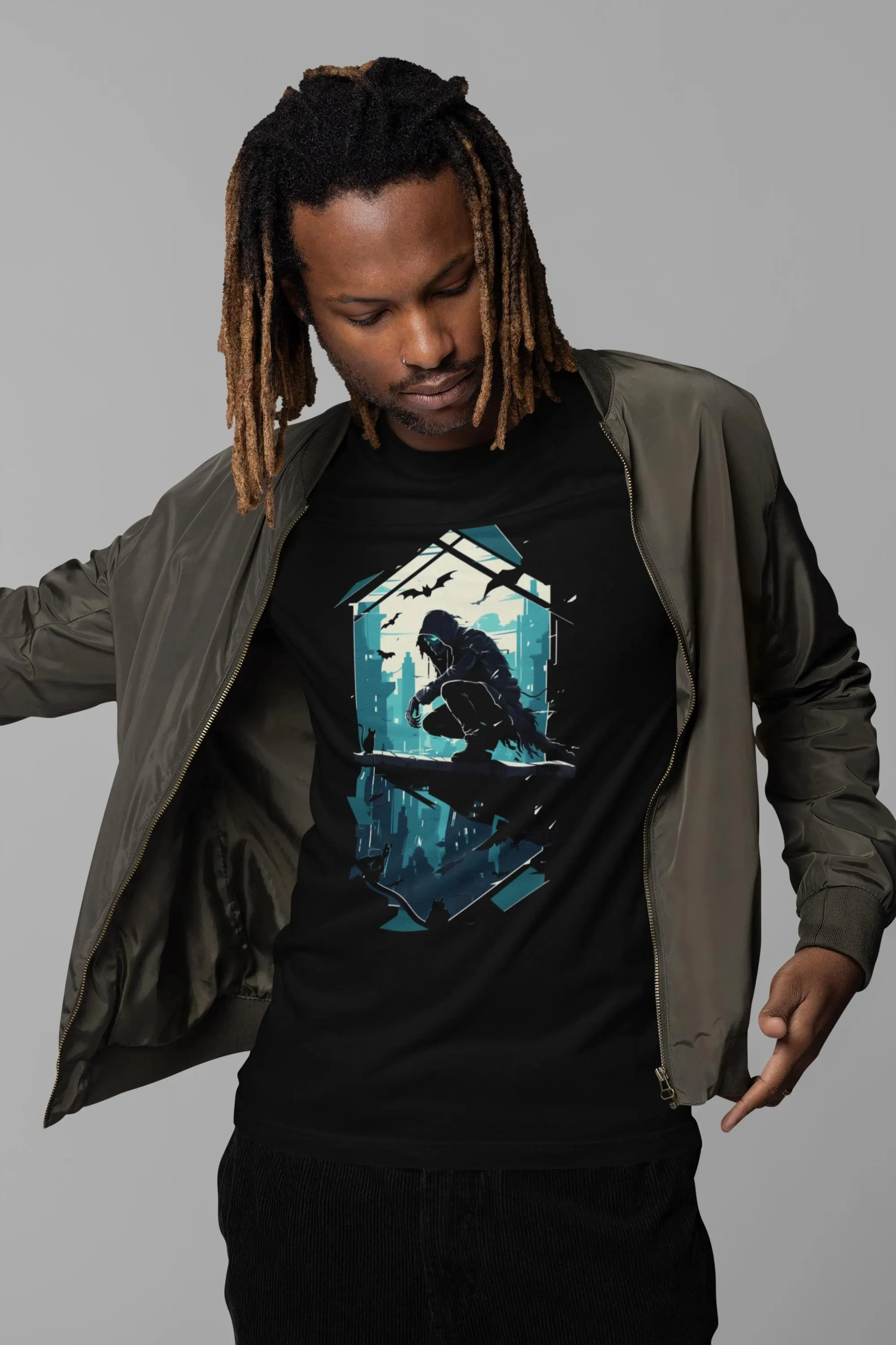 الحضرية ريبر المحملة البط البري نوير الجبهة طباعة للجنسين الجرافيك تي شيرت ريترو الشارع الشهير عالية الجودة طاقم الرقبة قصيرة الأكمام الرجال تي شيرت #3