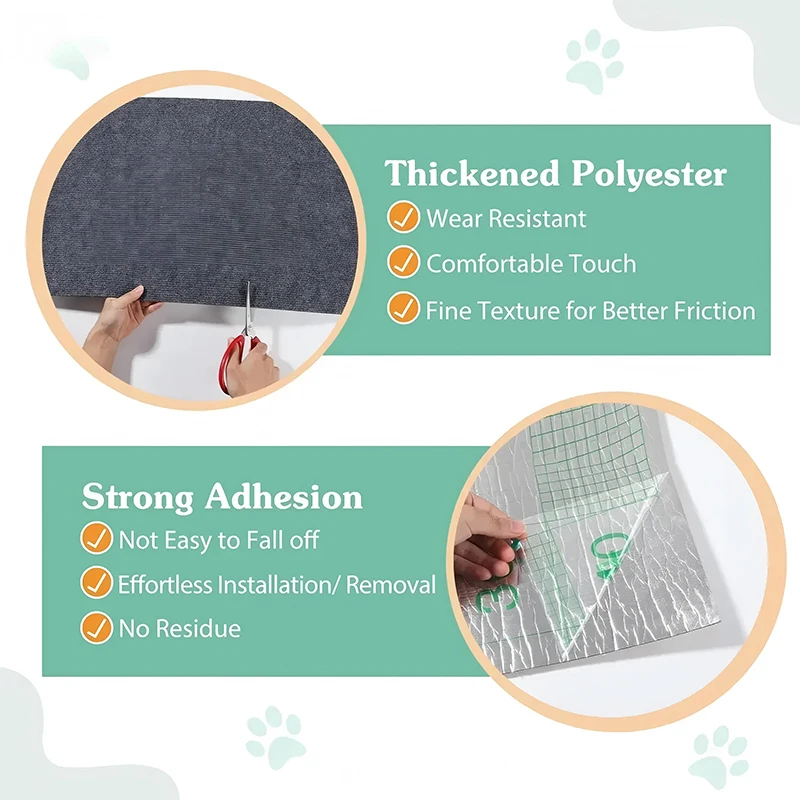 Selbstklebende Katzenkratzmatte, zuschneidbarer Katzenkratzteppich, Eckwand, Katzensofa, Möbelschutz (einschließlich 10 Fixierer) – Detail 3