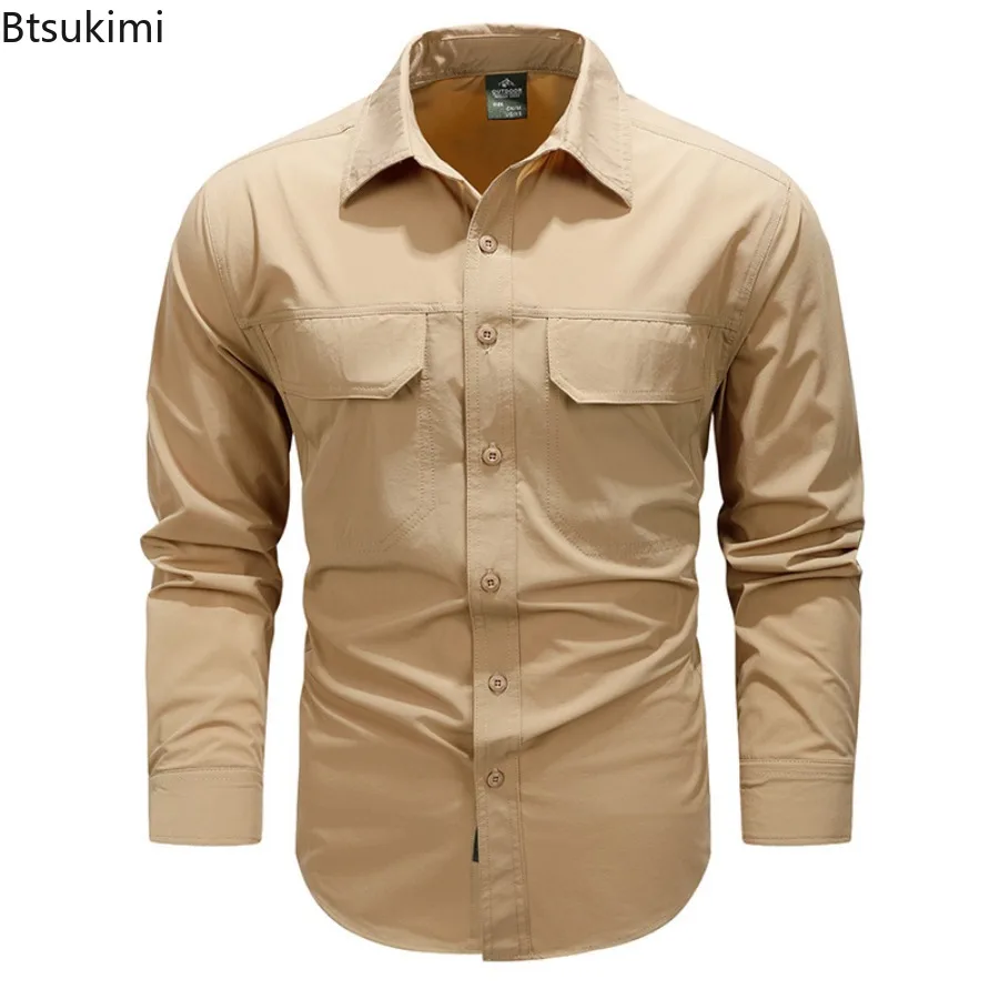 2026 Men's Long-sleeved Tactical Work Shirts Outdoor Sport Casual Breathable Quick Dry Tops Camping Hiking Cargo Shirts for Men