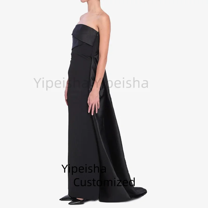 فستان حفلة موسيقية طويل بمزاج أسود مخصص للنساء بدون حمالات بدون أكمام فستان سهرة غير منتظم