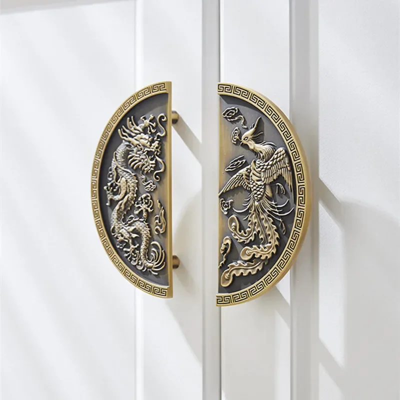 New Chinese Style Brass Antique Handle Shoe Cabinet Door Antique Furniture Light Luxury Wardrobe Door Handle Hardware