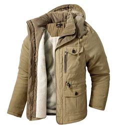 Parkas gruesas para hombre, chaqueta cálida de lana de Cachemira, abrigos militares acolchados de algodón para exteriores, cortavientos con capucha, prendas de vestir de invierno