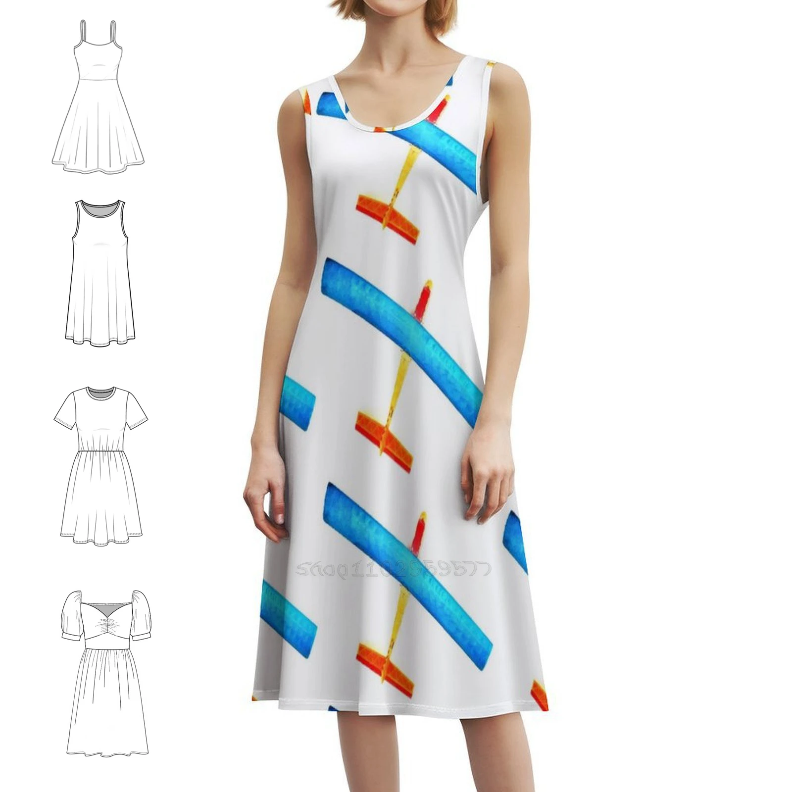 

Dreams Colorful Airplane Flying High Boho Chic Dress Elegant Fashion Beach Wedding Party Gown Plane Sky Dream Aviation Travel