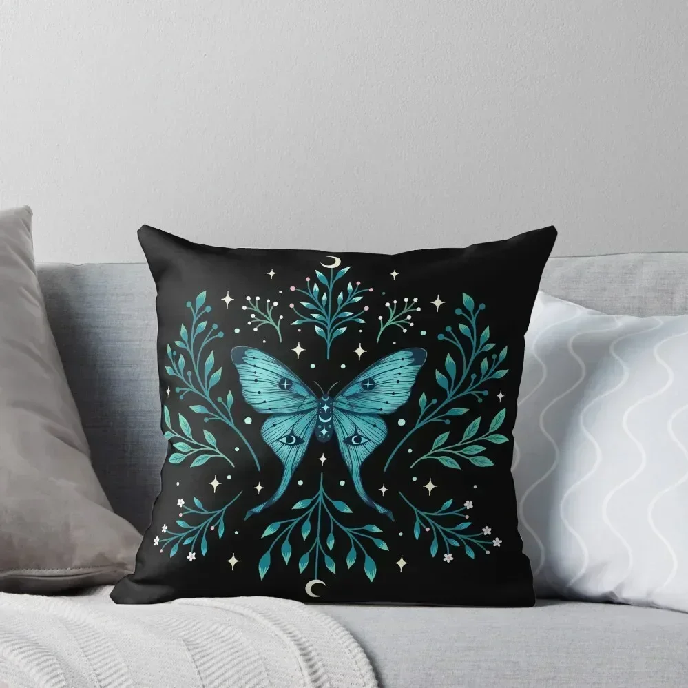 

Mystical Moon Moth - Turquoise Throw Pillow home decor items Decorative pillow case pillow cover luxury