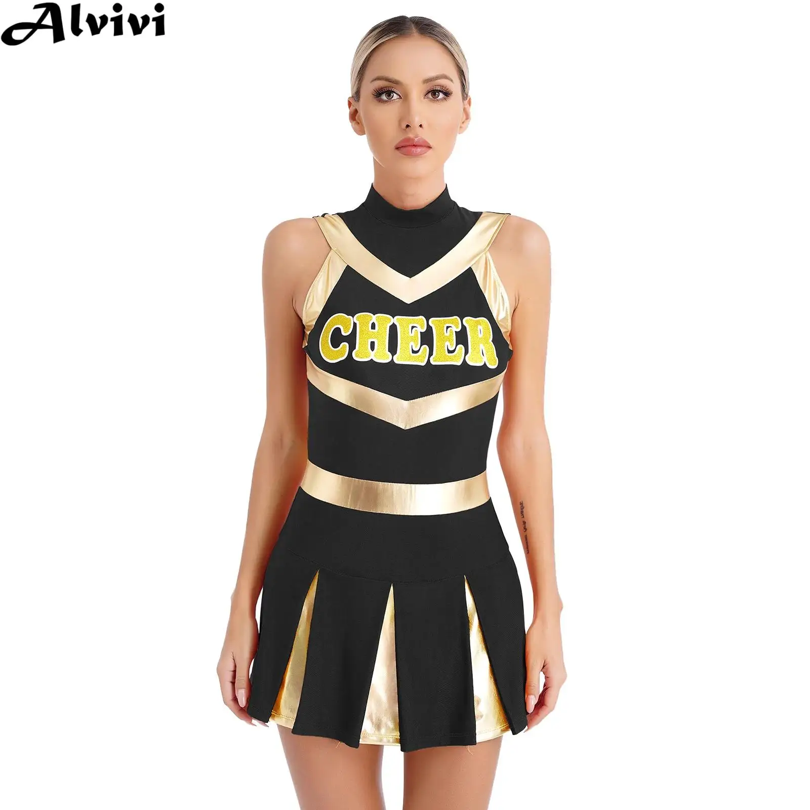 Women Cheerleading Dance Performance Leotard Dress Sleeveless Schoolgirl Cheer Uniform Sports Meeting Basketball Match Clothes