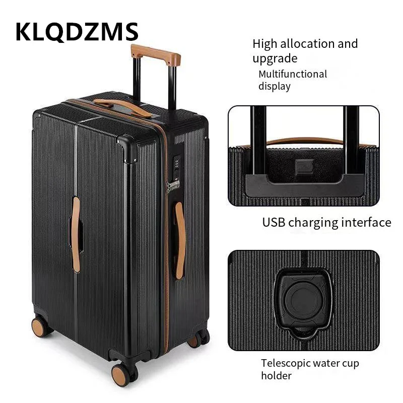 KLQDZMS-Valise de Cabine de 20, 24, 26 et 28 Pouces, Boîtier d'Embarquement PC de Grande Capacité, Cadre en Aluminium, Chariot, Chargement USB, Bagages de Voyage