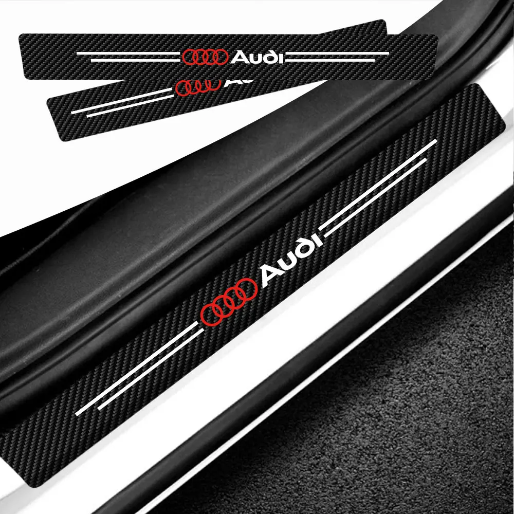 4Pcs Carbon Fiber Car Door Sill Protector Stickers Leather Auto Accessorie For Audi A1 A2 A3 A4 A5 A6 A7 A8 Q5 Q7 Quyttro Sline view 3