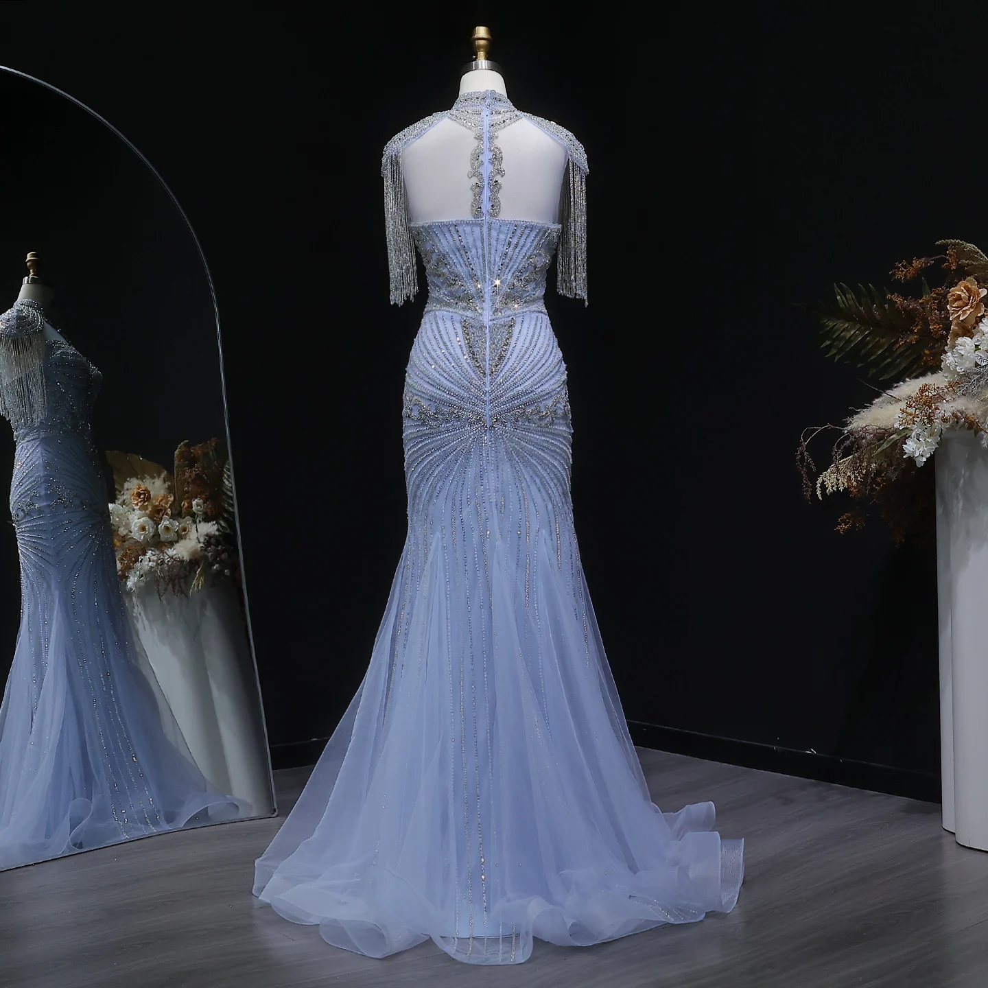 Sharon Said Arabisches Rosa Sweetheart Langes Meerjungfrauen-Abendkleid mit Cape-Quaste für Damen Hochzeitsfeier-Kleider SS190 Maßanfertigung – Detail 13