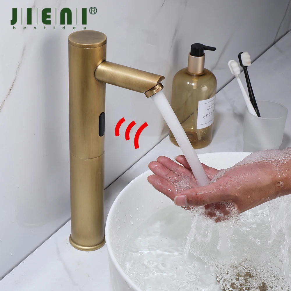 

JIENI Smart Bathroom Basin Faucet Antique Brass Automatic Inductive Faucets Touchless Solid Brass Hot Cold Mixer Taps