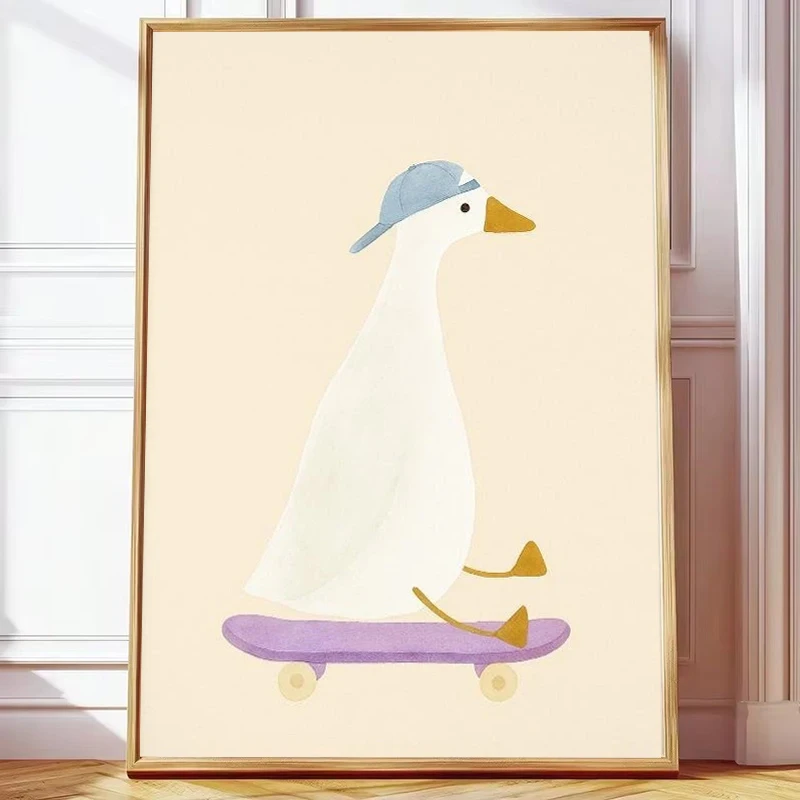 Minimalist Duck Wall Art Canvas Painting Cute Cartoon Style Poster for Bedroom and Kids Room Decor Print Picture Frameless