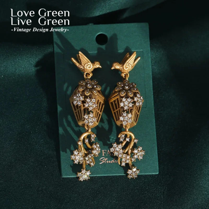 

Vintage Jewelry Making Supplies Rhinestones For Woman Bird Cage Drop Dangle Earring Gold Color Luxury Accessories Trending 2025