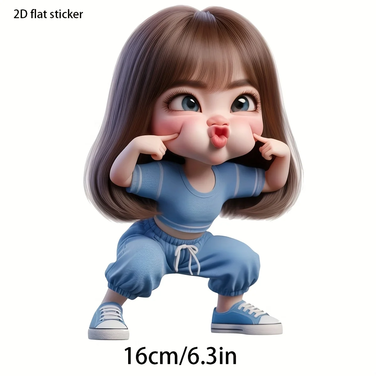 Cute Playful Girl 2D Flat Vinyl Sticker, Removable Easy Apply Decal for Car, Motorcycle, Laptop, Wall & Smooth Surfaces