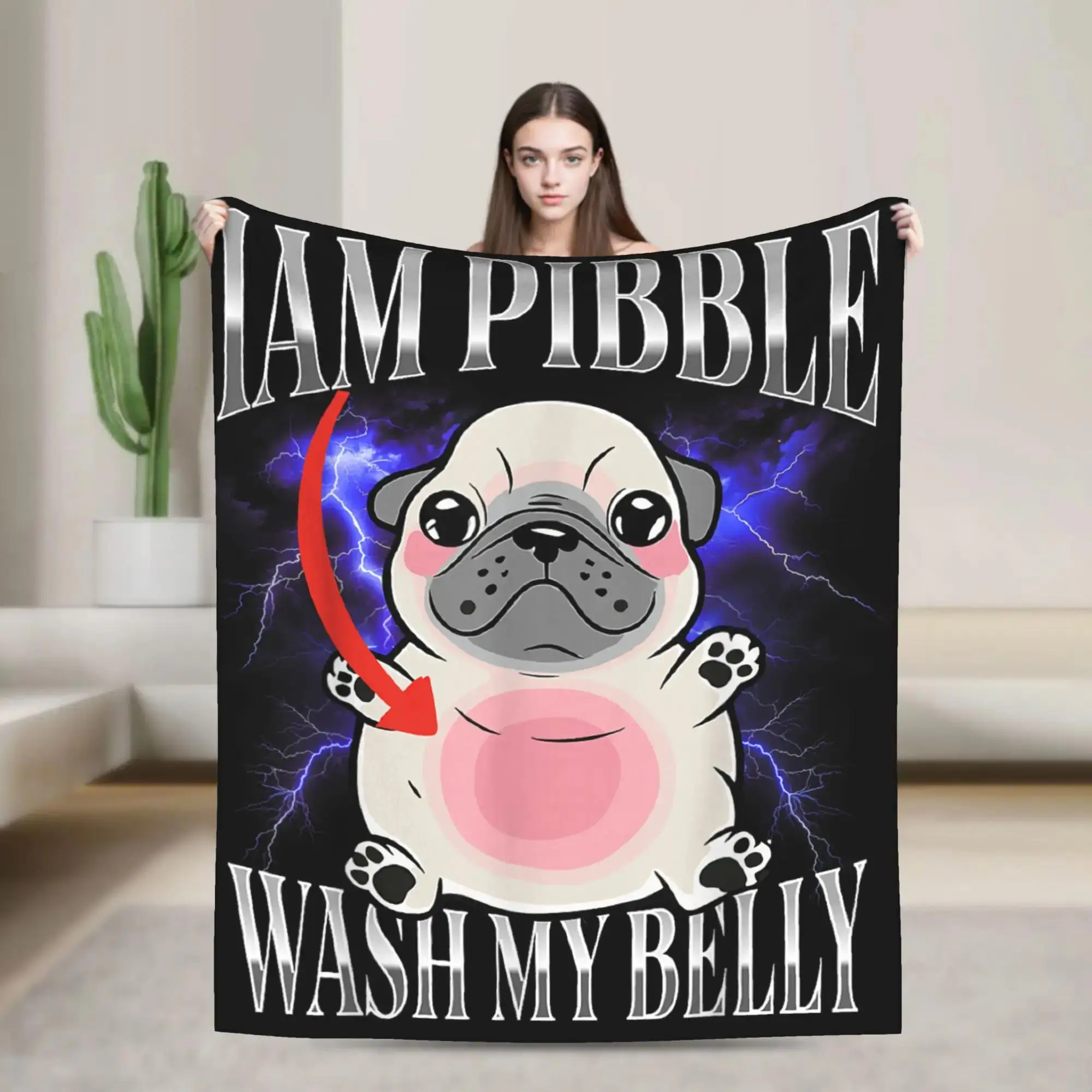 

Зимнее одеяло-плед с забавным принтом собаки породы питбуль Pibble Wash My Belly для путешествий на самолете, спальни и уличного стиля