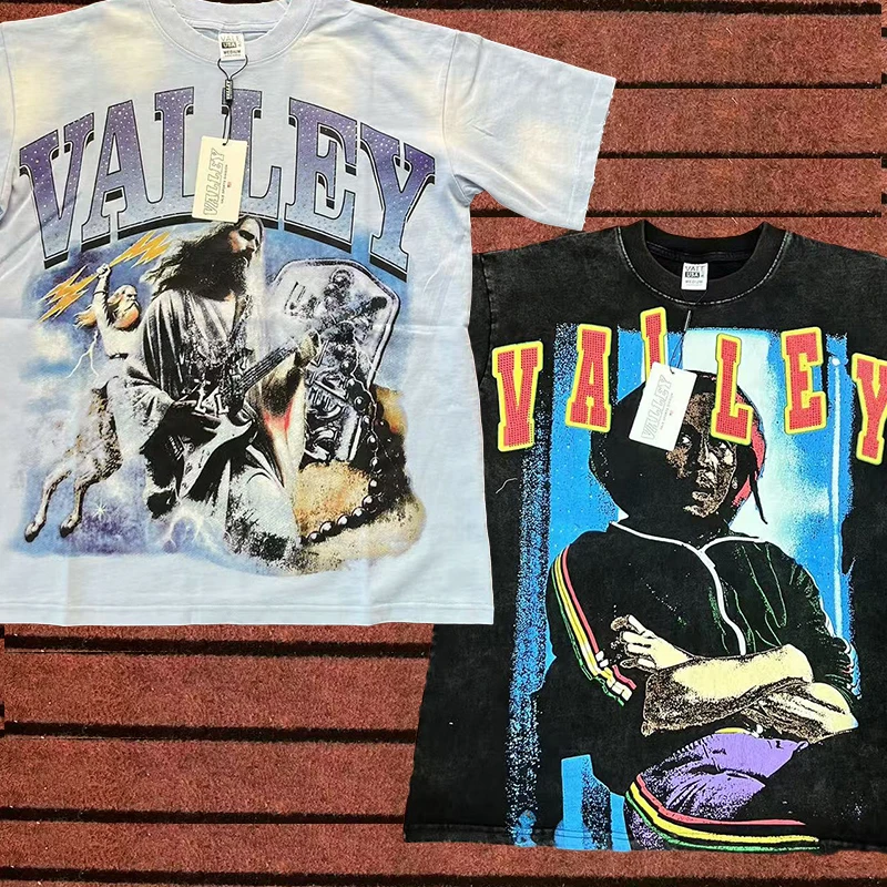 

VALE Diamond Inlaid Washed Hand Worn VALE T SHIRT Good Quality Fashion T-Shirts Men Summer Style Women Vintage T Shirt Tee