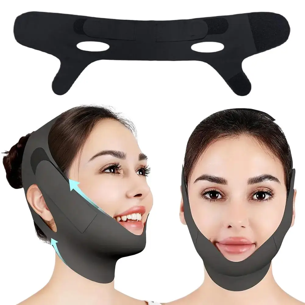 V-shaped Face Lifting Mask Black V Line Lifting Chin Strap Reusable Face Lift Mask Adjustable Jawline Shaper For Double Chin HOT