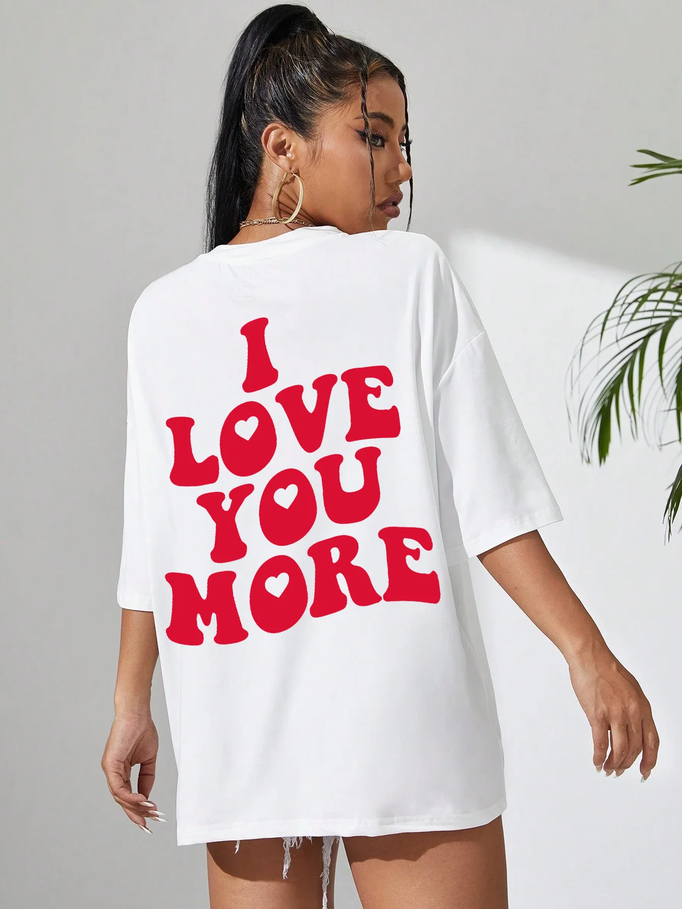 I Love You More Red Letter Printing Women's Tshirts Cotton Street T-Shirts Oversized Tee Shirts Letter Summer T-Shirt Women