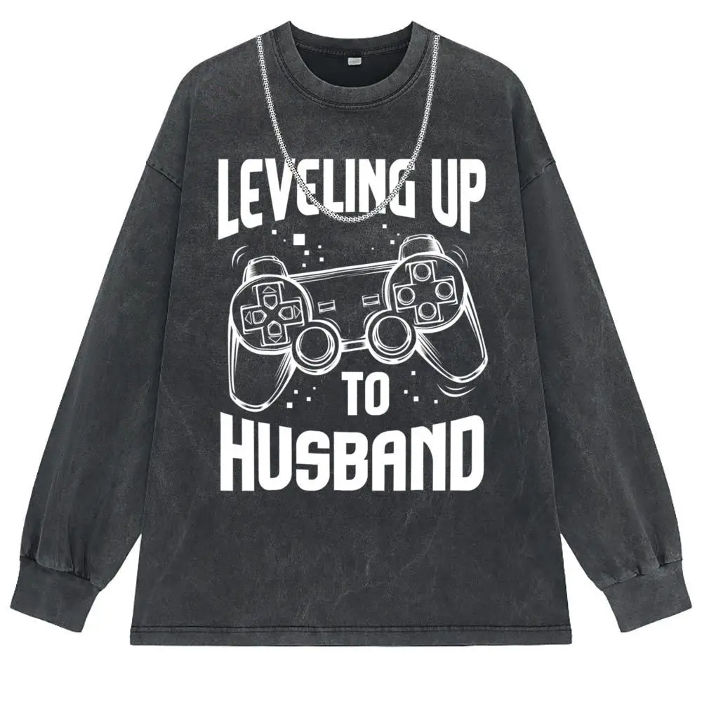 Mens Leveling Up To Husband Celebrate Newborn Baby T Shirt Male Sweatshirts Summer Long Sleeve Faddish Printed