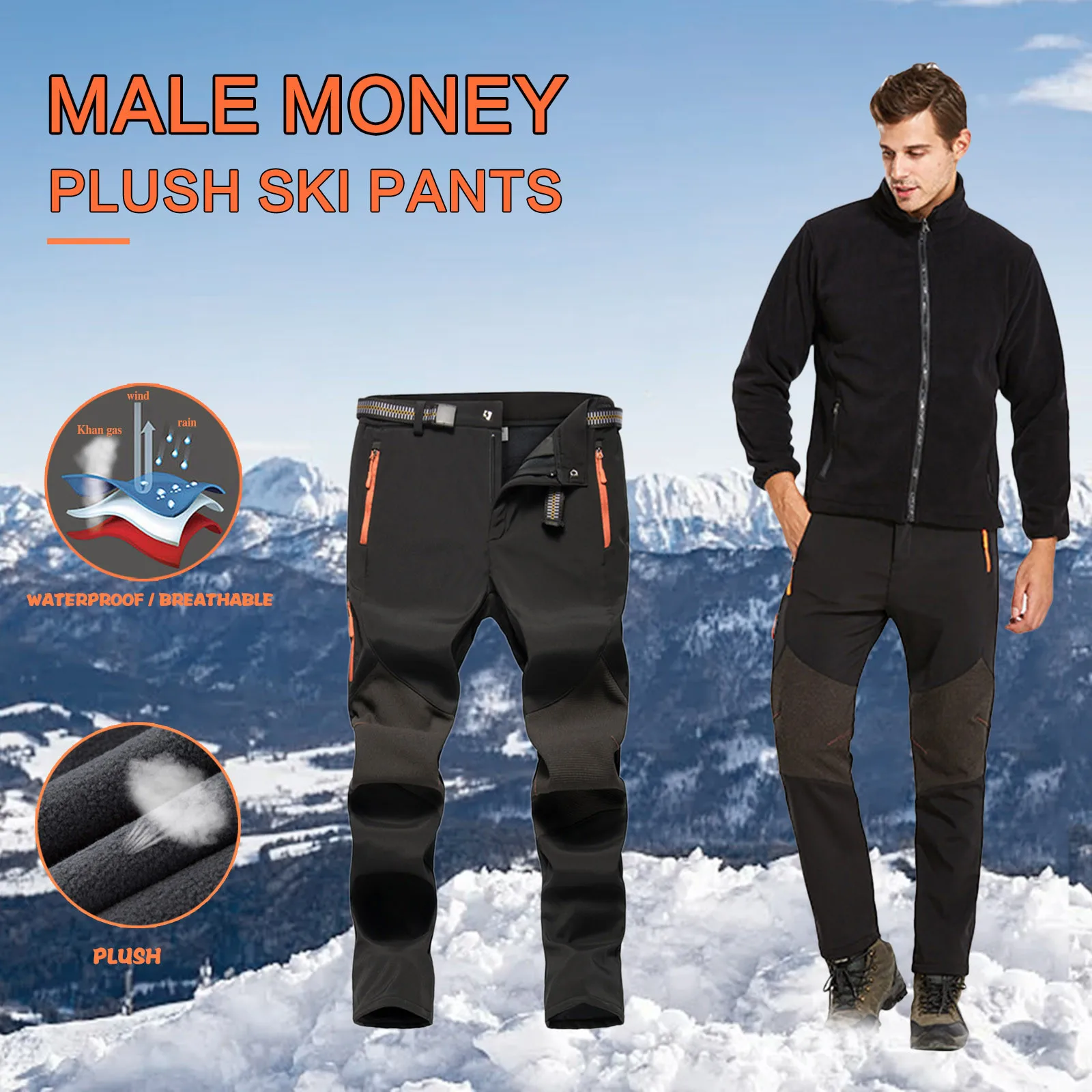 Pants Outdoor Fleece Thickened Soft Color-blocking Ski Pants Men's pants L