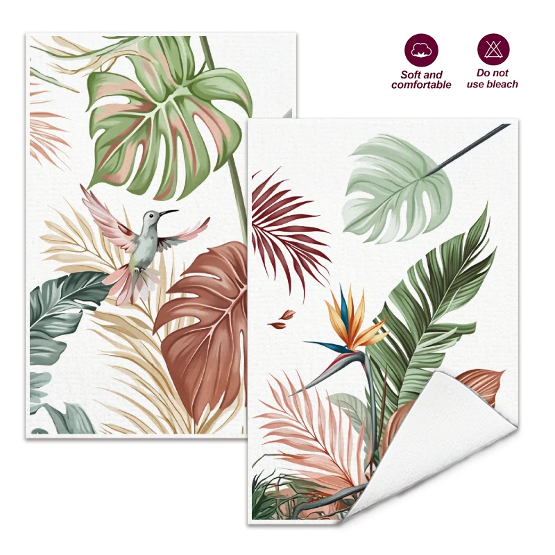 2Pcs, Hummingbird Green Plant Themed Kitchen Towels, Best Kitchen Towels, Fun Kitchen Towels, Cooking and Baking Tea Towels, Dish Towels, Cleaning Cloths, Hand Towels, Tea Towels, Super Soft, Highly Absorbent, Sweet Housewarming Gift for Friends, Kitchen Accessories, Decorations, Daily Necessities, Life Essentials, Kitchen Essentials, Home Essentials, Travel Essentials