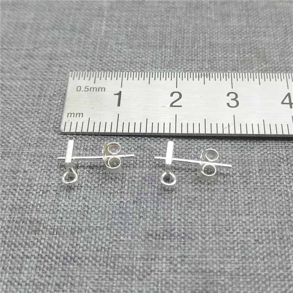 5prs of 925 Sterling Silver Flat Rectangle Earring Posts w/ Closed Ring & Peg for Half Drilled Pearl Bead