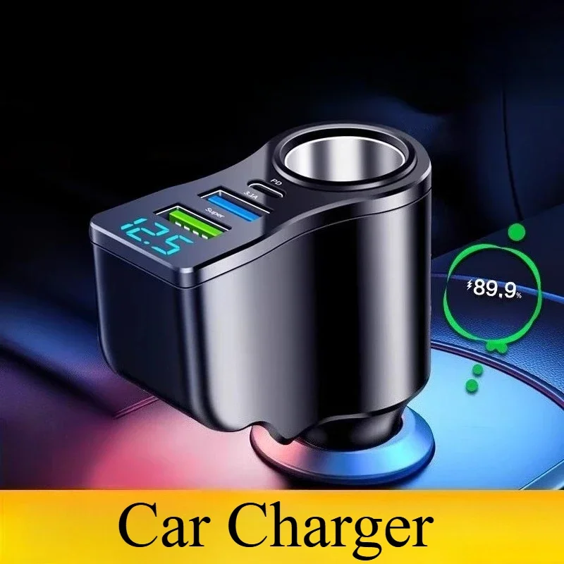 Car Charger Super Fast Charging One-to-four Cigarette Lighter Conversion USB Expansion Multi-function Automobiles Accessories