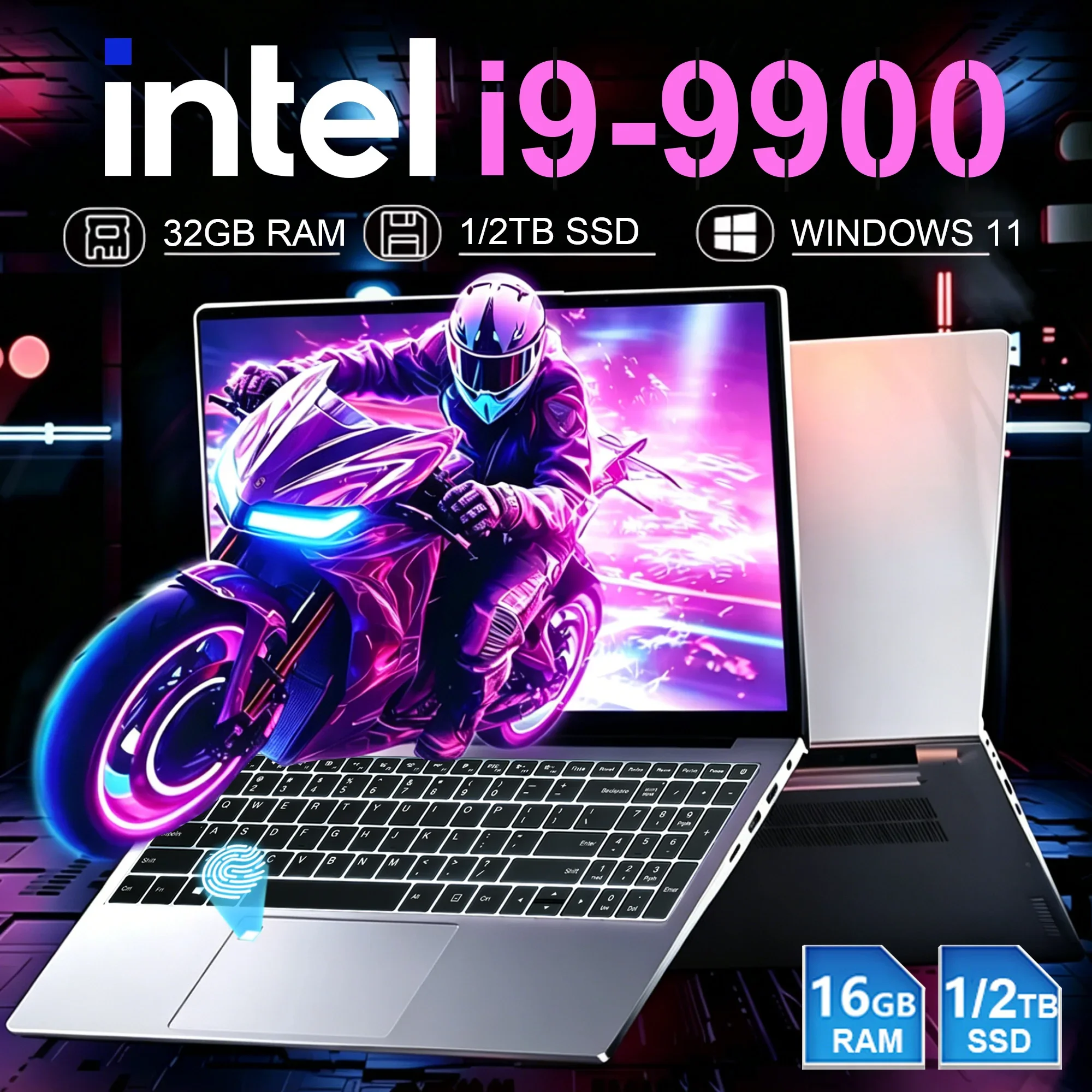 15.6 Inch Windows 11 Pro Laptops Intel Core I9-9900 16GB RAM 1TB SSD Office Gamer Study Notebook Computer PC