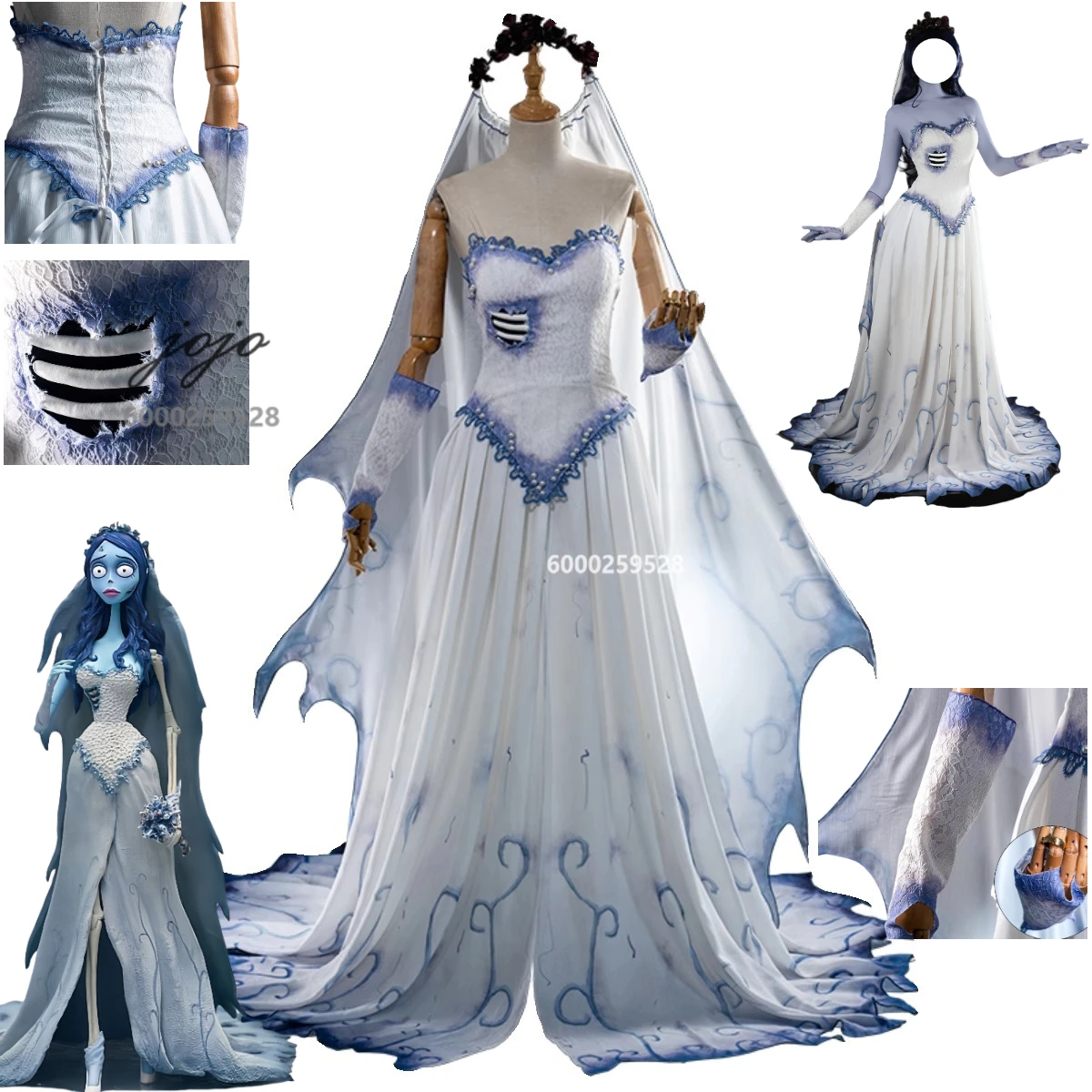 

Movie Corpse Bride Emily Cosplay Costume Head Veil Halloween Party Dress Anime Clothes Halloween Party Role Play Comic Con Set