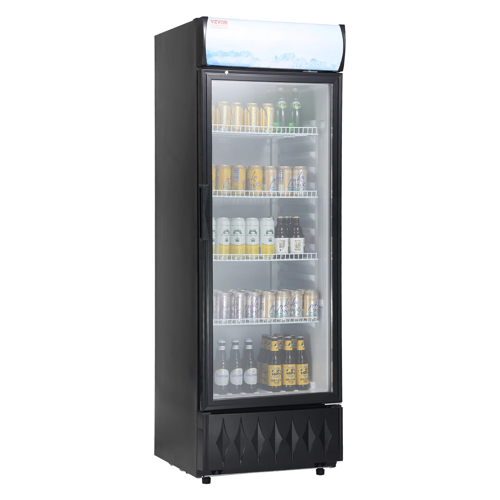 VEVOR Commercial Refrigerator, 275L Beverage Refrigerator Cooler, Glass Door Display Refrigerator Upright Fridge with 4 Shelves