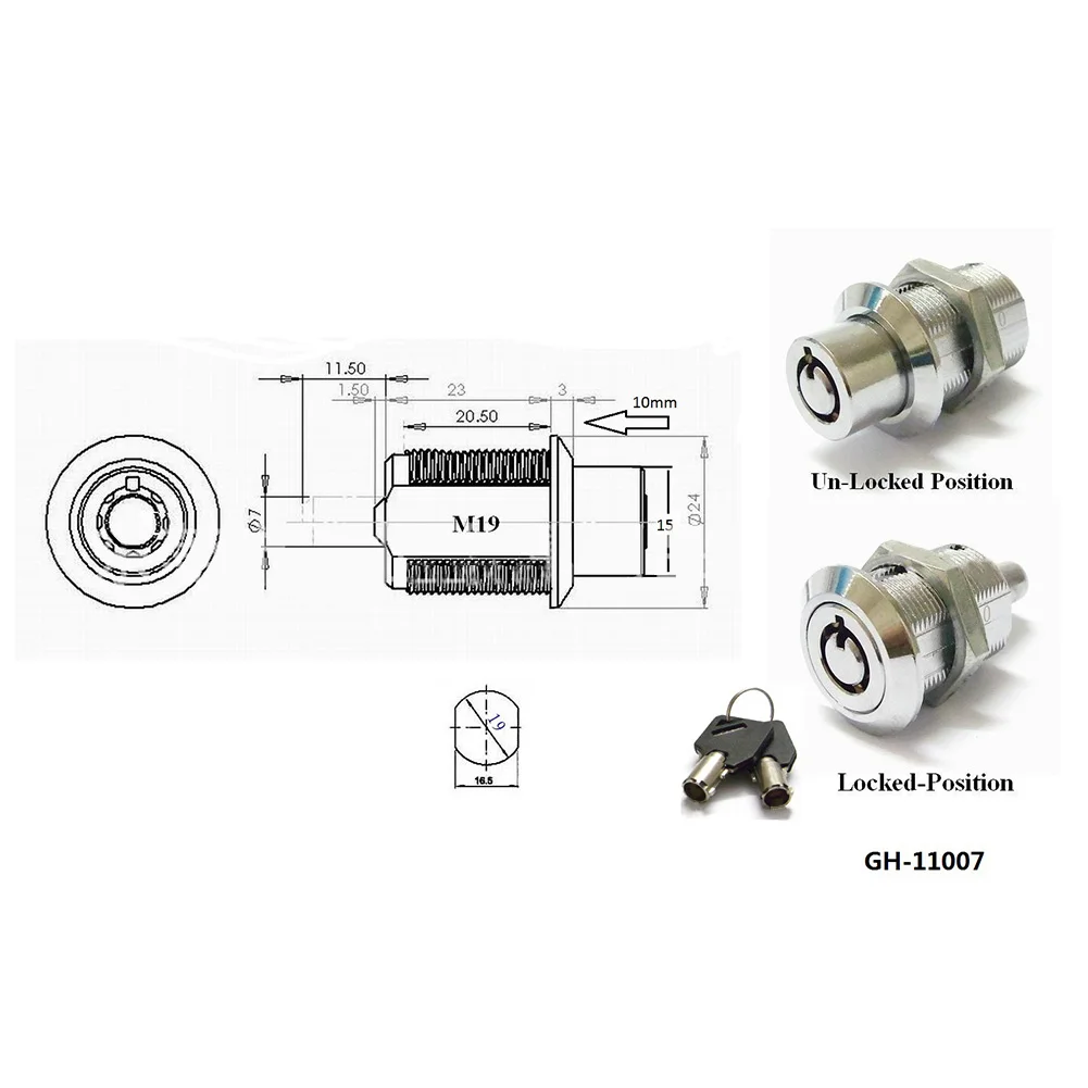 

7-контактный трубчатый замок для светодиодных рекламных и световых коробов из цинкового сплава с хромированной отделкой и двойным доступом к ключу