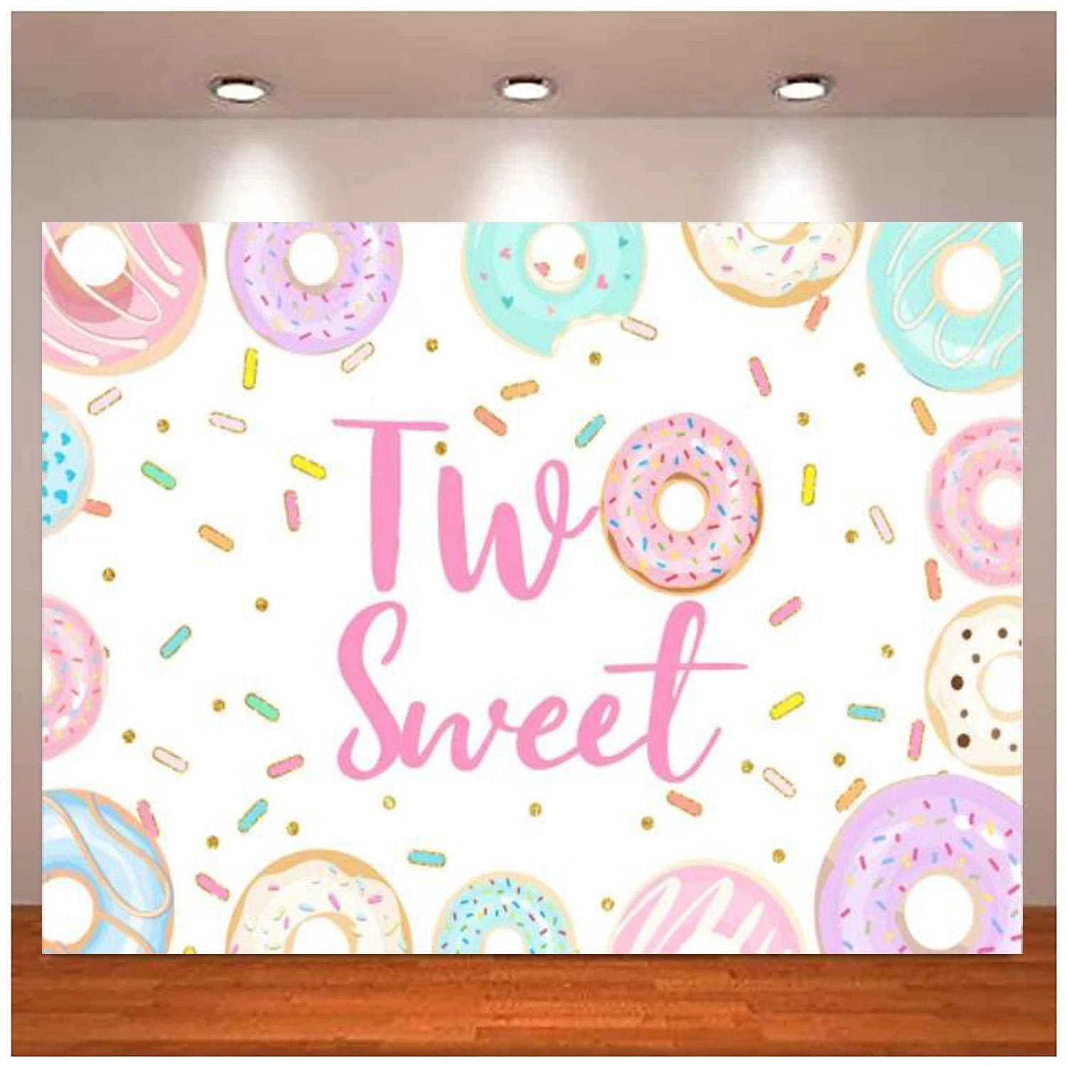 

Two Sweet Donut Birthday Photography Backdrop Doughnut Second Birthday Photo Banner Donut Grow Up Birthday Background Poster