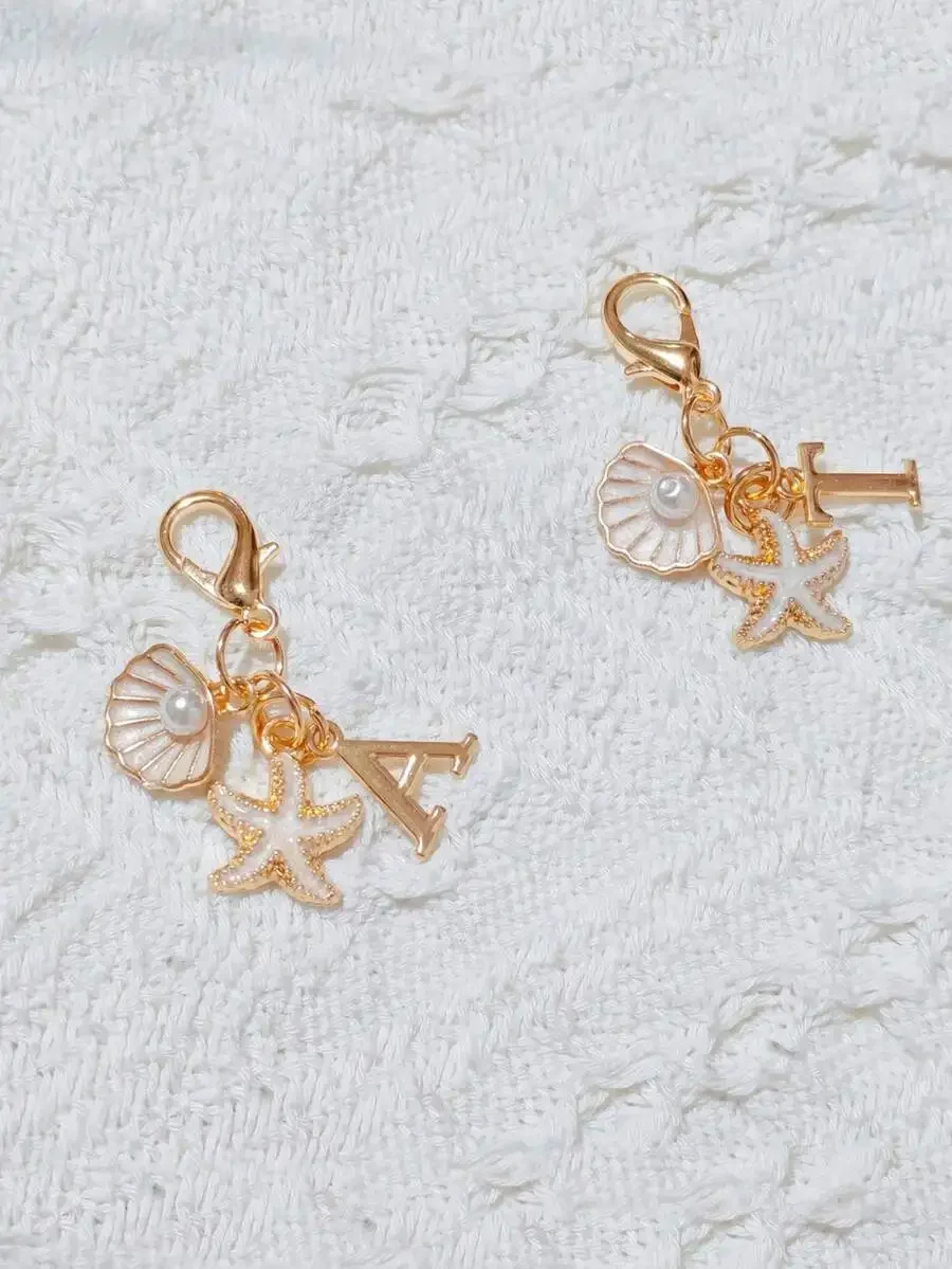 

Bohemian Style Letter Charm With Seashell And Starfish For Bag Wallet Decoration A To Z Available
