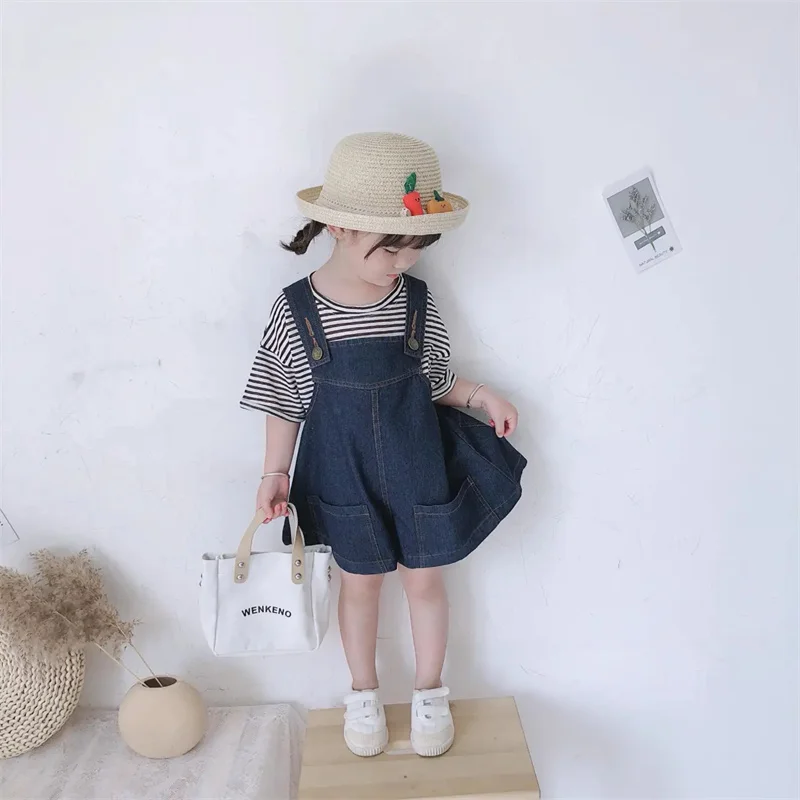 Korean Style Girls' Denim Overalls Shorts Baby Loose Casual Denim Overalls Middle Children's Summer New All-match Denim Shorts