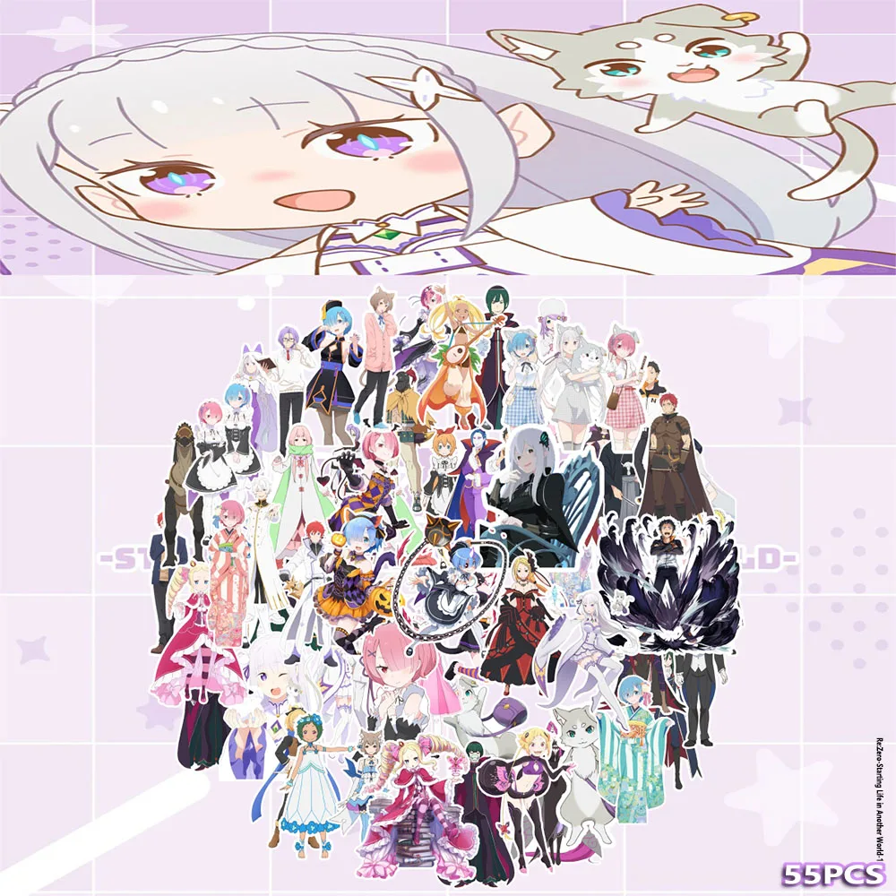 

55 шт., мультяшные японские наклейки для комиксов Rem Maid, сделай сам, справочник, гитара, мобильный телефон, ноутбук, декоративные наклейки