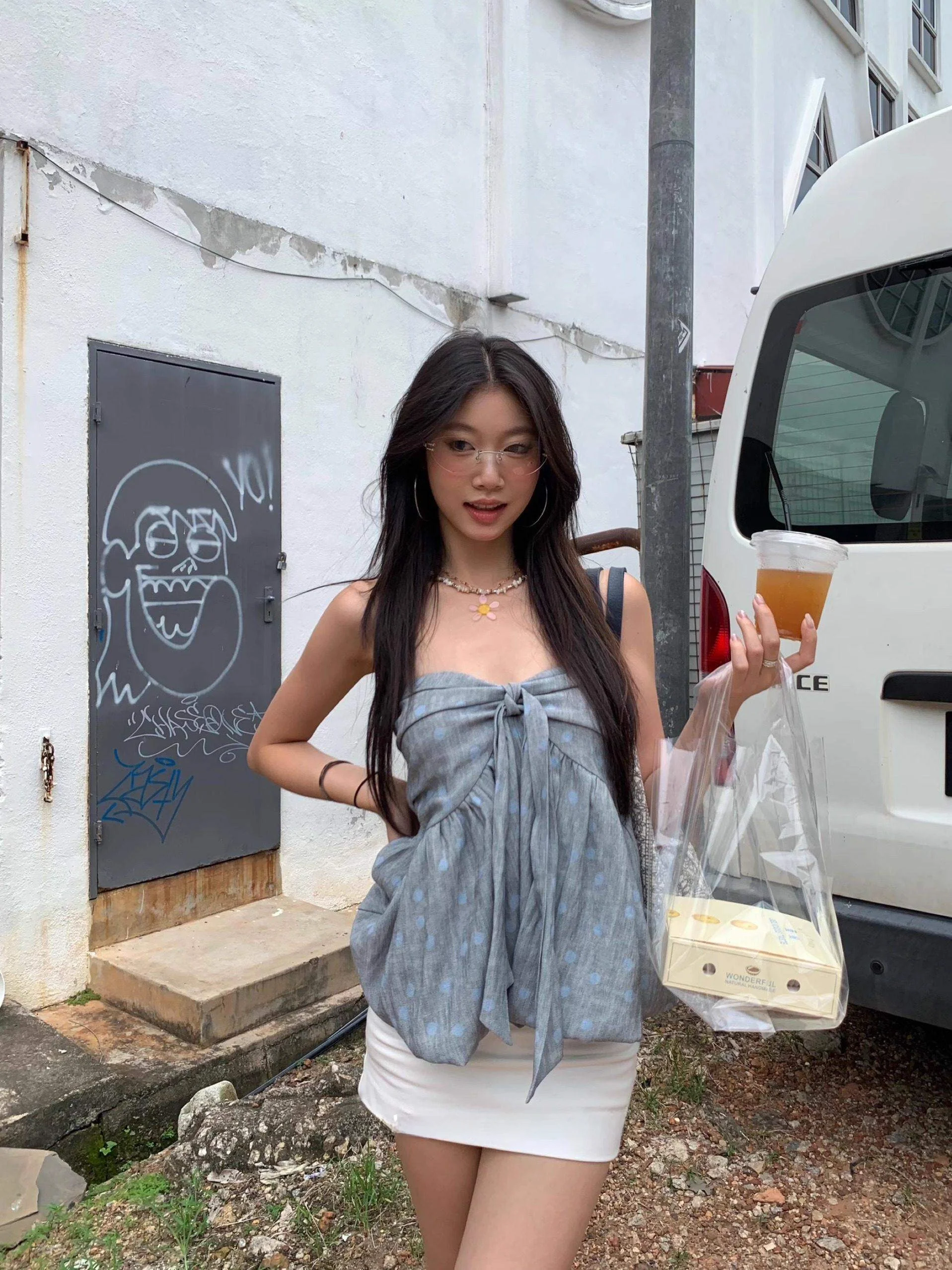 

Fortunee Summer New Design Sensation Svel Beautiful Ba Knot Tie Polka Dot Puffy Tube Top Women's Bustier