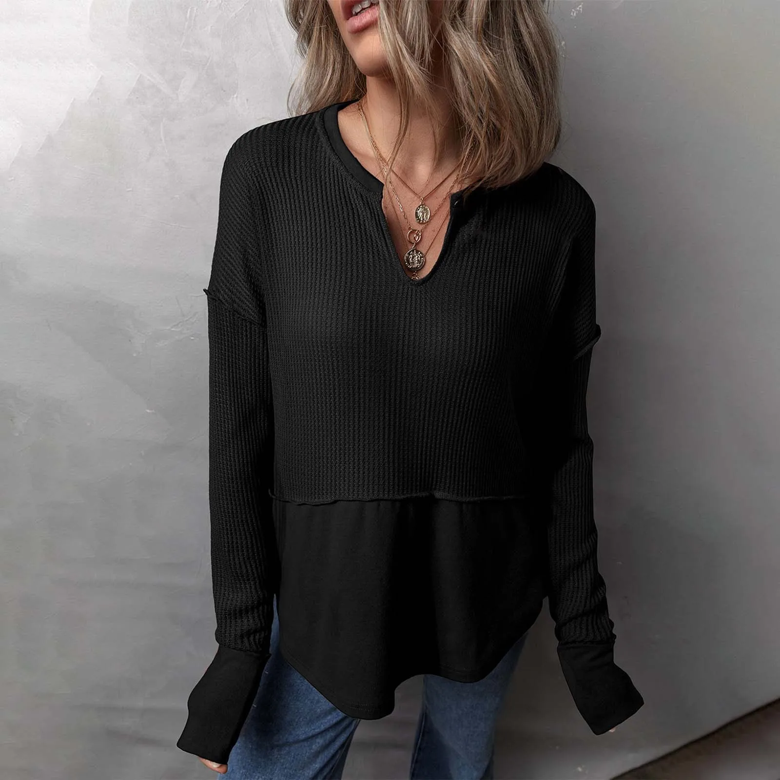 2024 New Autumn Winter Women's Casual Shirt Solid Color Long Sleeve Splicing Solid Color Loose Hoodie Women Pullovers Hoodies