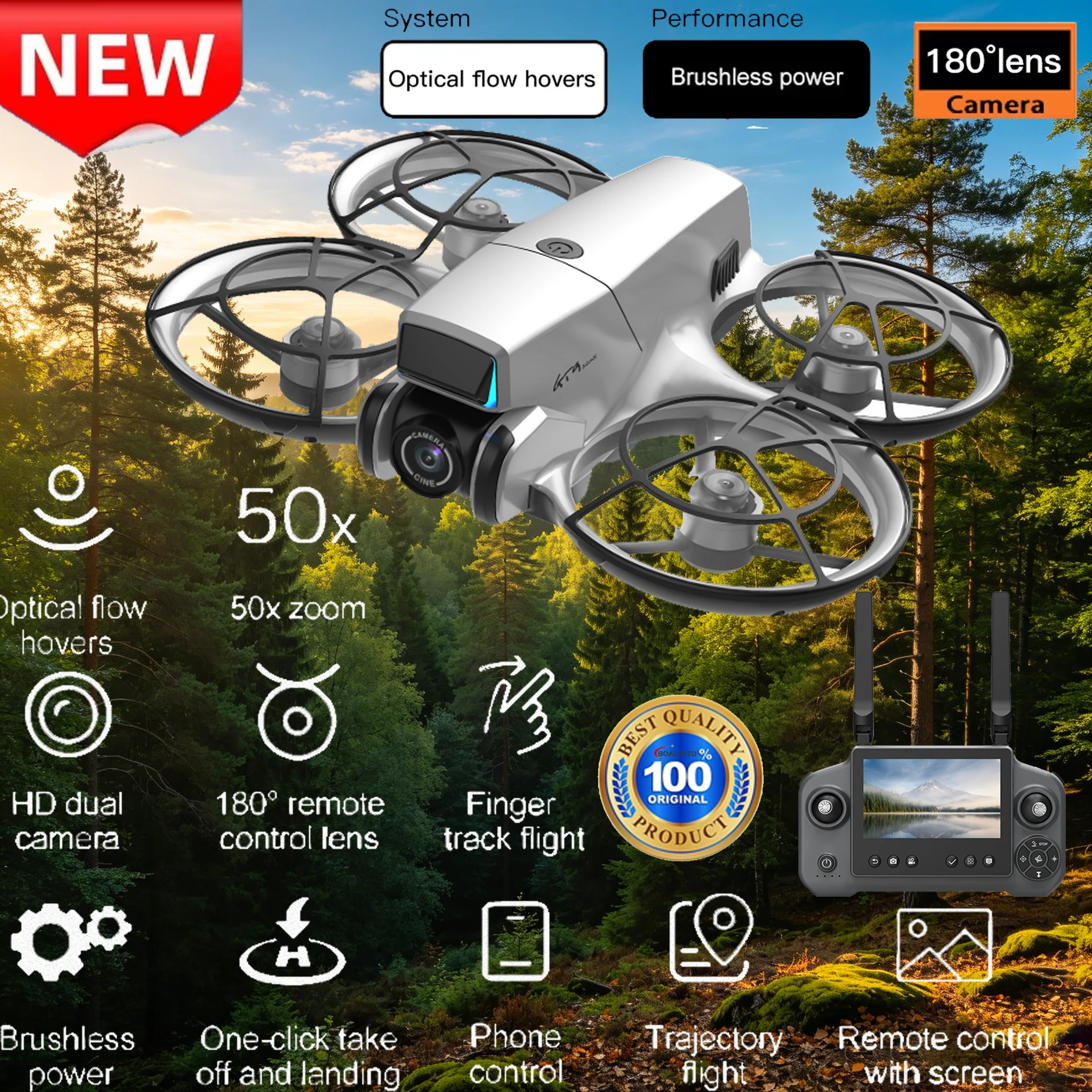 

Obstacle RC Quadcopter WiFi Optical Flow Anti-Shake EIS No Registration 143g Brushless 2.4G Camera HD 4K Screen 4.3" Drone FPV