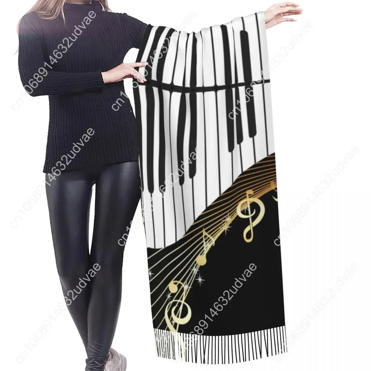 Piano Music Notes Scarf Winter Long Large Tassel Scarves Soft Wrap Pashmina