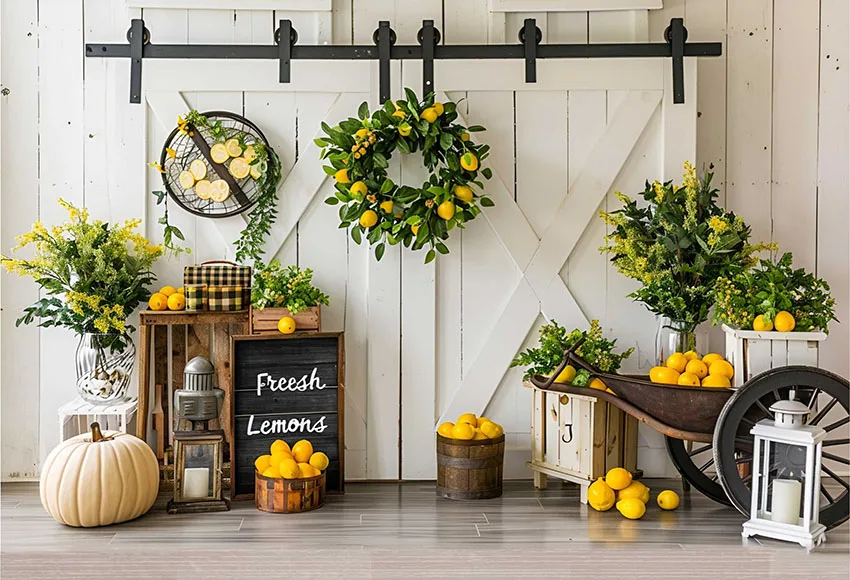 Mehofond photographie fond été citron blanc porte de grange enfants fête d'anniversaire gâteau Smash Portrait décor toile de fond Photo Studio