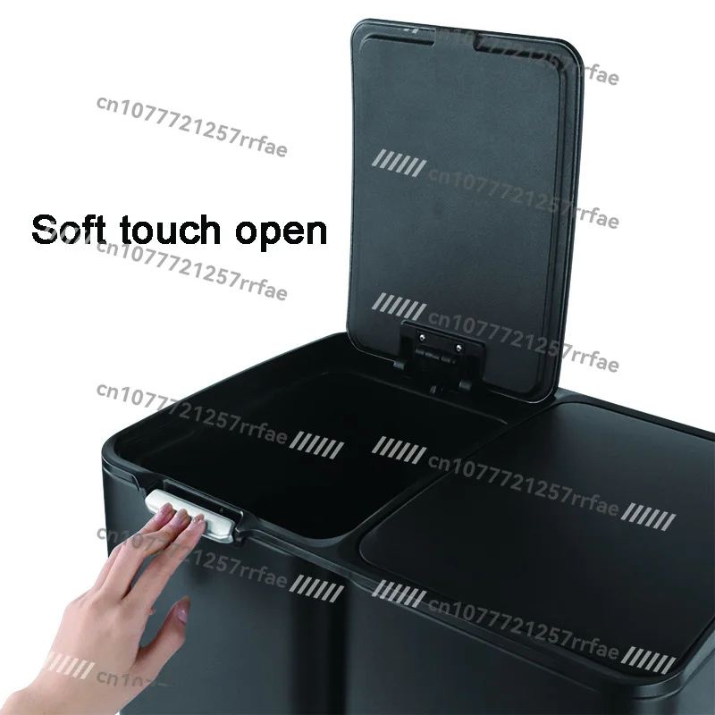 صندوق فصل النفايات سعة 60 لترًا، صندوق دواسة من الفولاذ المقاوم للصدأ مع غطاء مغلق ناعم، صندوق إعادة تدوير المطبخ مع 3 أقسام