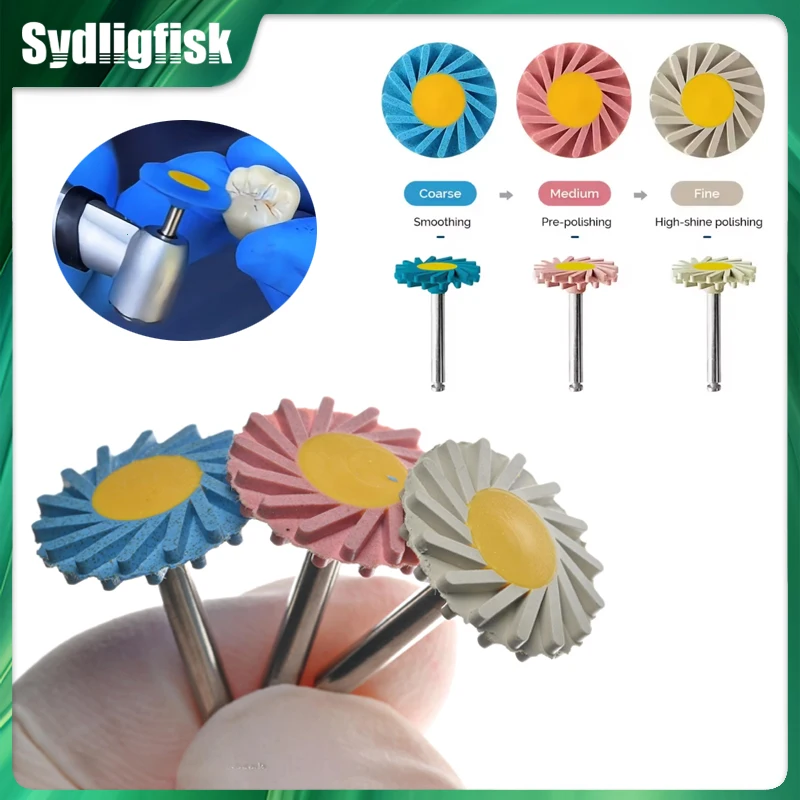 6Pcs Dental Composite Rubber Polisher Wheel 3-Step Diamond Polishing System Ceramic Polishing Disc Kit Spiral Flex Brush Tools