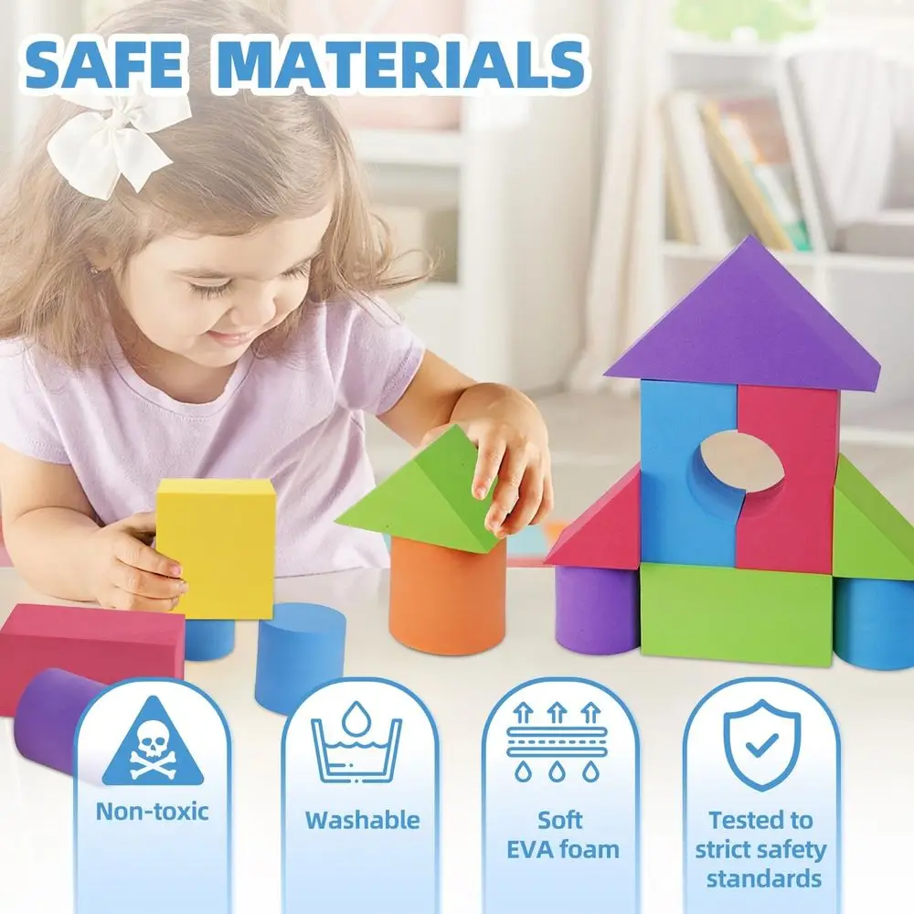Blocchi da costruzione in schiuma EVA per bambini, non tossici, lavabili, set di giocattoli educativi da 60 pezzi per ragazzi e ragazze (blu)