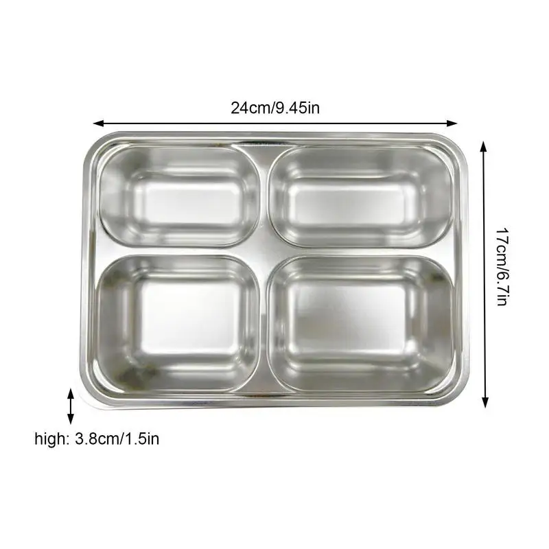 Steel Rectangular Divided Plates 4 Compartment Stainless Steel Divided Plate 3 Sections Food Trays Diet Food Control Compact As