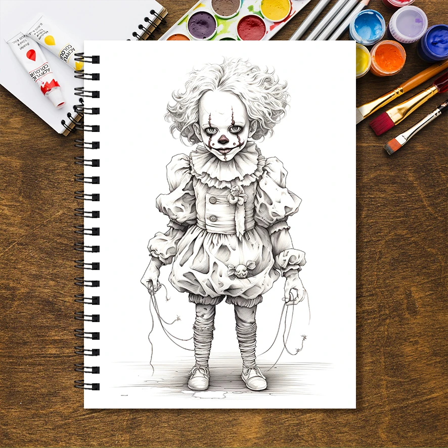 Clown Coloring Book for Adults - 8.3 x 11.2 Inch 32 Page Coloring Book - Helps Reduce Stress and Ease Emotions